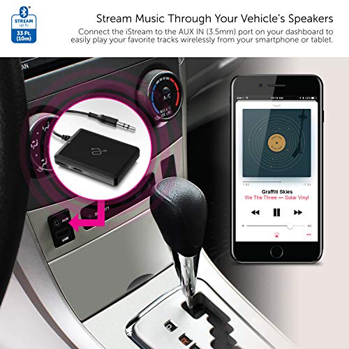 Aluratek iStream AIS01F Bluetooth Audio Receiver Adapter w/ Attached Cable for Smart Phone to Home Stereo, Car, Speakers
