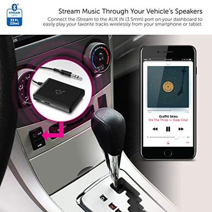 Aluratek iStream AIS01F Bluetooth Audio Receiver Adapter w/ Attached Cable for Smart Phone to Home Stereo, Car, Speakers