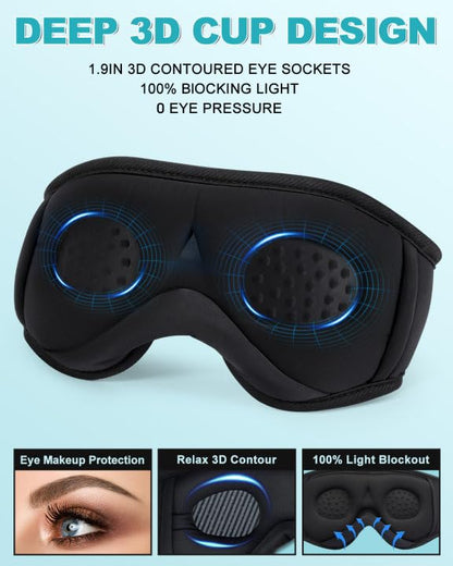 LC-dolida Sleep Headphones, 3D Sleep Mask Bluetooth Wireless, Sleeping Headphones for Side Sleepers Sleep Eye Mask Music Weighted Sleeping Mask Meditation Gifts for Men Women (Obsidian Black) - color: Obsidian Black