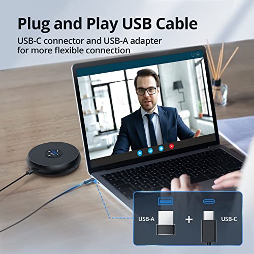 EMEET M1A USB Speakerphone, Built-in Mics, 360° Voice Pickup, Plug&Play | USB C & C-A Adapter, Computer Speakers with Fast Mute, Noise Reduction, Echo Cancellation for 5-8 People for Zoom Teams - size: Zoom Certified USB M1A for 6 People