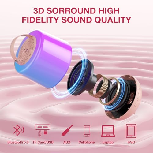 Karaoke Machine for Kids, Portable Bluetooth Speaker with Wireless Microphone & LED Lights, Magic Voice Effects, for Girls Christmas Home Party (Baby Pink) - color: Baby Pink