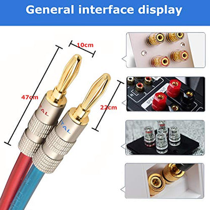 AutCreation Speaker Cable Wire with Banana Plugs,14 AWG HiFi Pure Copper Speaker Wire,99.9% OFC Stranded Copper Wire,Gold Plated Banana Tip Plugs,Red/Blue (1.5M(4.9ft)) - size: 4.9 ft