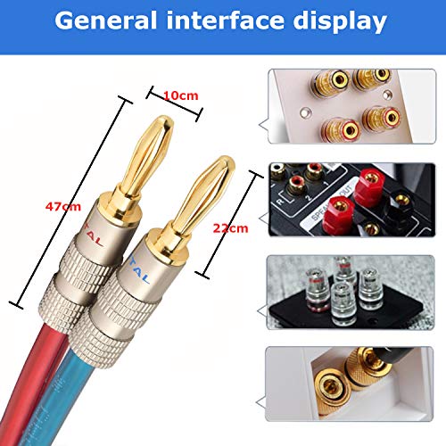 AutCreation Speaker Cable Wire with Banana Plugs,14 AWG HiFi Pure Copper Speaker Wire,99.9% OFC Stranded Copper Wire,Gold Plated Banana Tip Plugs,Red/Blue (5M(16.3ft)) - size: 16.3 ft
