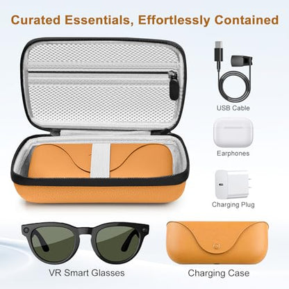 Carrying Case for VR Glasses, Compatible with Ray-Ban Meta Wayfarer/Skyler/Headliner/Meta Oakley HSTN - Waterproof Protective Storage Pouch with Mesh Pocket, Compact & Travel Ready