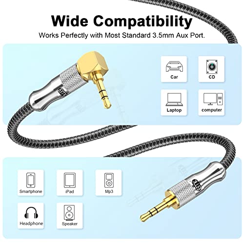 EMK Right Angle Aux Cord, 90 Degree 3.5mm Audio Cable Stereo Male to Male – Nylon Braided, Gold-Plated for Car, Home Stereo, Headphones – 3 Feet (1M) - size: 3 Feet, style: 90 to Straight 3-Pole (Audio Only)