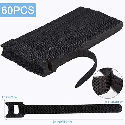 Nettbe 60 PCS 6 Inches Reusable Cable Ties, Adjustable Cord Straps Wire Organizer Cord Wrap and Hook Loop Cable Management - size: 6inches-60PCS
