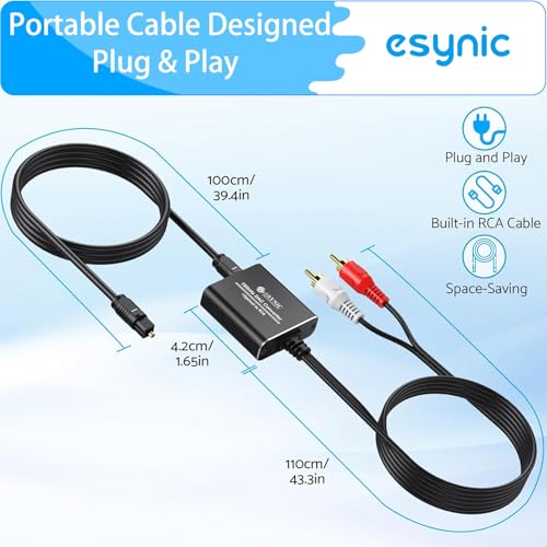 eSynic Professional 192KHZ Optical to RCA Audio Adapter-7 FT Cable Long