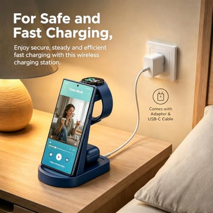 Wireless Charging Station for Samsung/Android, Fast Wireless Watch Charger Station Compatible for Samsung Galaxy S26 Ultra/S25/S24+/Z Flip 7/6 Fold 7/6, Watch8/7/Pro/Active 2 Galaxy Buds3/2 Pro(Blue) - color: Blue