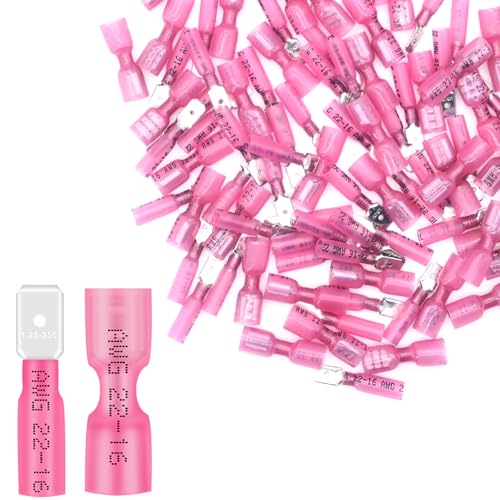 100PCS Heat Shrink Spade Connectors,22-16AWG Female Male Fully Insulated Terminals,Electrical Wire Crimp Connectors Kit - size: AWG22-16（50Pcs Female+50Pcs Male）