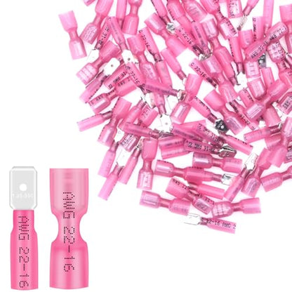 100PCS Heat Shrink Spade Connectors,22-16AWG Female Male Fully Insulated Terminals,Electrical Wire Crimp Connectors Kit - size: AWG22-16（50Pcs Female+50Pcs Male）