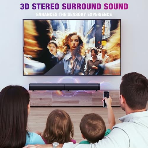 Puriom Sound Bar for Smart TV, 100W Sound Bar with Bluetooth 5.3/ARC/Opt/AUX Connect, 2-in-1 Detachable Home Soundbar, Home Theater Speaker & Bass Effect, for TV/PC/Projectors