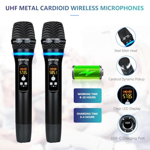 Dual Wireless Microphones Rechargeable, UHF Metal Wireless Mic System Cordless Microphone Professional with Channel Control for Karaoke Singing Church Events - style: WM-2 B