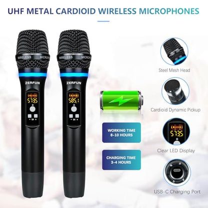 Dual Wireless Microphones Rechargeable, UHF Metal Wireless Mic System Cordless Microphone Professional with Channel Control for Karaoke Singing Church Events - style: WM-2 B