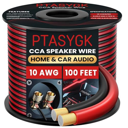 10 Gauge Speaker Wire 100ft 2-Conductor CCA Home & Car Audio | Speaker Cable for Clean Audio Transmission & 1ft Printed Marks, Red/Black Polarity, Flexible PVC for Wall & Car Audio - size: 100FT, style: 10GAUGE
