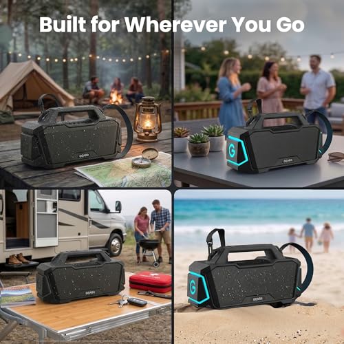 GEARit 120W Boombox Bluetooth Speaker, Loud Party Karaoke Speaker, IPX6 | 120W party boombox with power bank, RGB lights, karaoke mic, TWS stereo, 12H battery, AUX/USB/SD - size: BoomBox - 120W