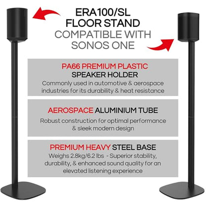 ERA 100 Floor Stand, Twin (2pcs), Black, Double, Pair | Compatible with Sonos ERA100 & ERA 100 SL, Sonos ONE & Play:1 Speakers, Accessories Included. UK Design, Height 36in / 920mm - color: Black