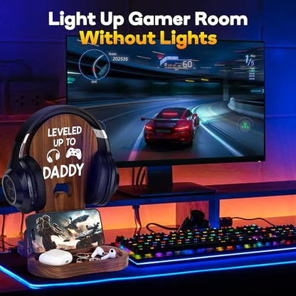 Slothoem Gamer Gifts for New Dad, New Expecting Dad First Fathers Day, New Dad Announcement, Best Birthday Gift for New Father, for Husband Soon-to-be-Dad, Wooden Headset Stand-Leveled Up To Daddy - style: Gamer Dad Gifts