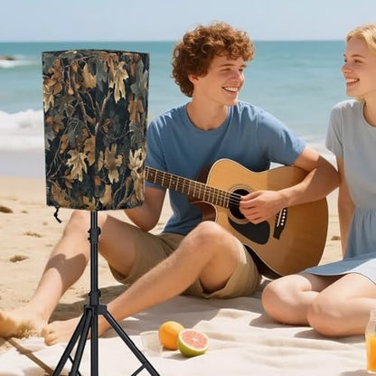 Brown Camo PA/DJ Speaker Cover with Drawstring Green Leaves Print Outdoor Speaker Stand Cover Open-Bottom Design Weatherproof Dustproof Protective Slipcover Size S - color: Brown Camo Green Leaves, size: S