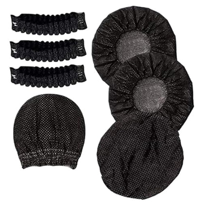 600 Pcs Disposable Microphone Covers Windscreen for Karaoke Handheld Mic | Non-woven fabric, 8.5cm diameter, black, protective caps for hygiene and sound clarity.