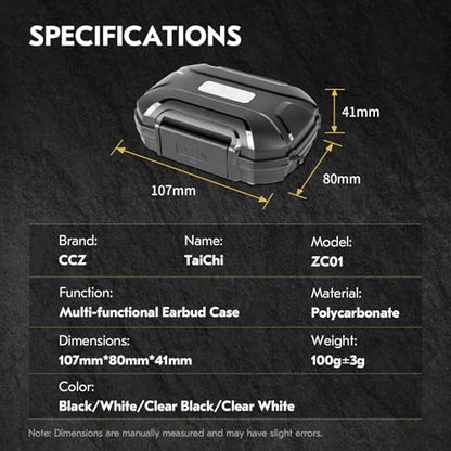 CCZ Taichi Portable IEM Case, Water-Resistant Earbuds Storage Hard Box, Travel Carrying Case for Headphones Compatible with Moondrop CHU II,KZ ZS10 PRO (Gray) - color: Gray
