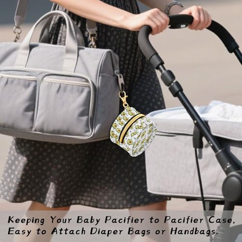Pacifier Case Happy Avocado Headset Music Printed Waterproof Pacifier Holder Pouch with Metal Hook Clip Round Small Soother Storage Bag for Diaper Bag Stroller - color: Happy Avocado Headset Music