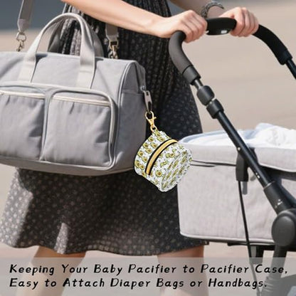 Pacifier Case Happy Avocado Headset Music Printed Waterproof Pacifier Holder Pouch with Metal Hook Clip Round Small Soother Storage Bag for Diaper Bag Stroller - color: Happy Avocado Headset Music