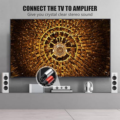Tan QY 2RCA to 2RCA Audio Cable 25Ft-Gold Plated OFC for HDTV & Gaming | Premium OFC & Gold-Plugs Cable - Clear Bass, Noise Shielding for Home Theater, TV, Amp & Subwoofer - color: 25Ft/8M