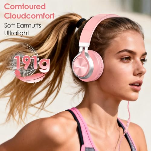 INFURTURE USB C Headphones Wired with Mic & Volume Control, Noise Isolating Over-Ear Headphones, Tangle-Free Plaiting Line, Foldable Headphone for School/Travel/iPad,Tablet,iPhone 17/16/15(Pink) - color: Blush Pink