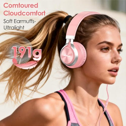 INFURTURE USB C Headphones Wired with Mic & Volume Control, Noise Isolating Over-Ear Headphones, Tangle-Free Plaiting Line, Foldable Headphone for School/Travel/iPad,Tablet,iPhone 17/16/15(Pink) - color: Blush Pink