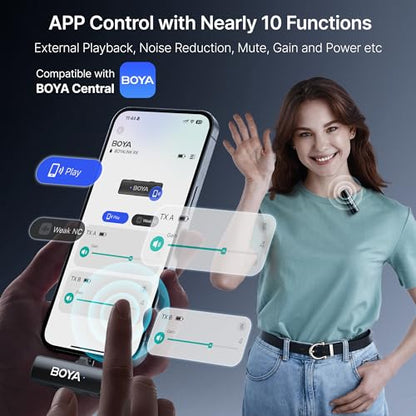 BOYA BOYALINK 2 A2 (2TX+3RX Adapter) Wireless Lavalier Microphone for iPhone Camera Android, Clip on Mic, 48 KHz 24 Bit, 6mm Mic, 1000ft, Noise Cancelling, Mini Lapel Mic USB-C/Lightning/3.5mm TRS