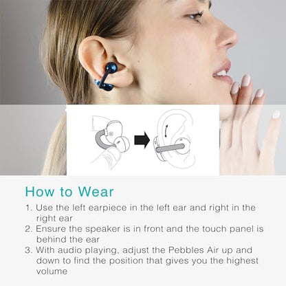 MEE audio Pebbles Air Open Ear True Wireless Earbuds - Bluetooth 5.3 Lightweight Earclip Headphones with Headset Microphone & Call Noise Reduction for Gym/Workouts/Sports and Gaming (Sapphire/Blue) | Bluetooth 5.3, Lightweight Earclip Headphones, Headset