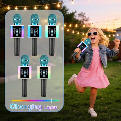 Wireless Bluetooth Karaoke Microphone for Kids & Adults, Singing Mic with Disco Lights, Voice Changer, Built-in Speaker, Portable Karaoke Player for Party & Travel Gifts(Blue) - color: blue