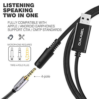 USB to 3.5mm Jack Audio Adapter, USB-A to AUX Cable for PC, PS4, PS5-50CM | TRRS-Mic Supported, DAC Chip, 16bit/48KHz, Compatible with Windows, PC, Laptop, Mac, Linux, Desktops, PS4, PS5 - size: 19 inch / 50cm