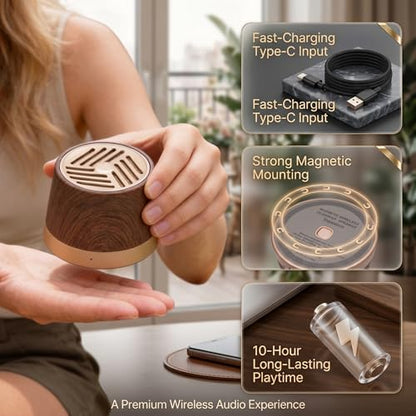 Topadorn Mini Portable Speaker Magnetic Bluetooth Speaker | Wireless Charger, MagSafe Compatible Phone Stand with TWS Pairing - color: Brown