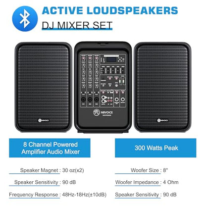 Professional Portable All-in-One Integrated 2-Way PA System Fixed Setup, Suitcase Design w/ 8-Channel Mixer, 2 Speaker Stands, Bluetooth, Mic for Performances, Presentations