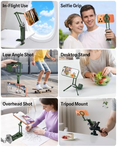 OMOTON TP02-Pro Magnetic Phone Holder, 5-in-1 Tripod Stand with Rear Attachment Plate | Desk, Kitchen, Gym, Vlogging | iPhone 12-17 Series, Blue, Green - color: 5-Green