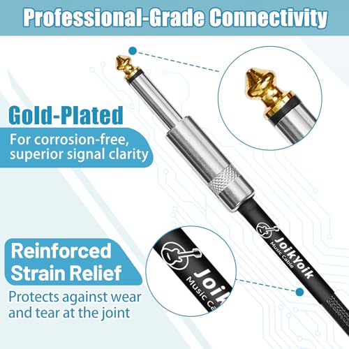 Guitar Cable 15ft 2-Pack, Tweed Cloth Braided Instrument Cable, TS 1/4 Inch Angled to Straight, for Electric Guitar/Bass/Amp, Black - color: Black, size: 15ft