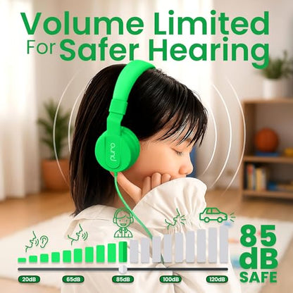 Puro Sound Labs - Kids Headphones, Volume-Limiting 85dB, PuroBasic, Green | Adjustable, Safer & Comfortable Headphones for Kids – Compatible with PCs, Smartphones & Tablets, Ideal for School & Travel - color: Green