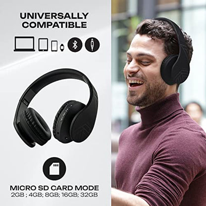 PowerLocus Bluetooth Over-Ear Headphones, Wireless Stereo Foldable Headphones Wireless and Wired Headsets with Built-in Mic, Micro SD/TF, FM for iPhone/Samsung/iPad/PC (Black) - color: Black