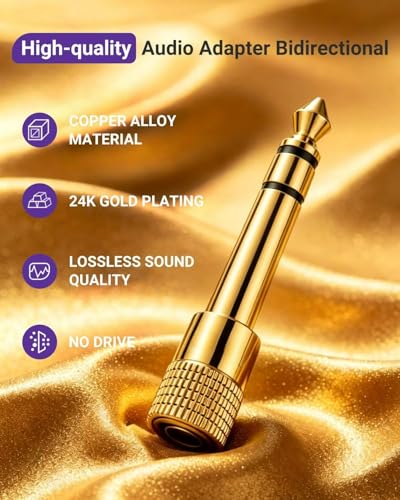 2 Pack 6.35mm Male to 3.5mm Female 1/4 inch to 1/8 inch 24K Stereo Audio Jack Adapter for Aux Cable, Guitar Amplifier, Headphone