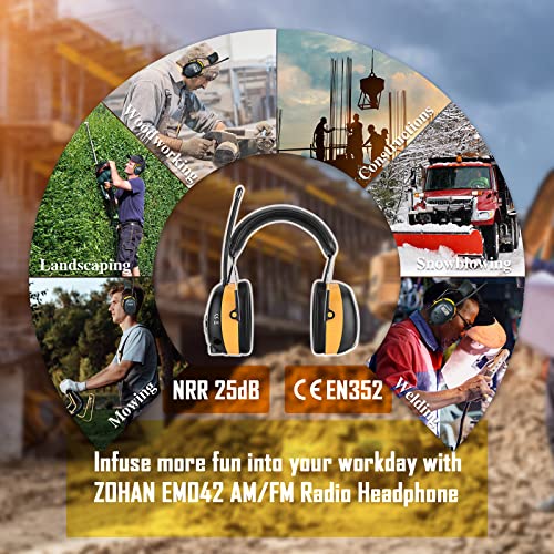 ZOHAN AM/FM Radio Headphone with Digital Display,Ear Protection Noise Reduction Earmuffs,Comfortable Hearing Protector - color: Yellow, style: Radio+gel Ear Pads