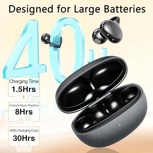 Clip On Earbuds Bluetooth 5.4, Open Ear Wireless Headphones with ENC Mic, 40H Playtime Ear Clip Earbuds, Lightweight Comfortable Fit with Touch Control for Sport