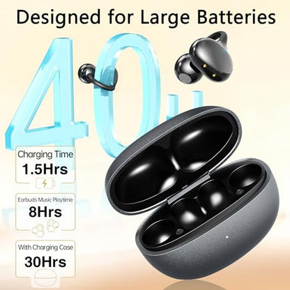 Clip On Earbuds Bluetooth 5.4, Open Ear Wireless Headphones with ENC Mic, 40H Playtime Ear Clip Earbuds, Lightweight Comfortable Fit with Touch Control for Sport