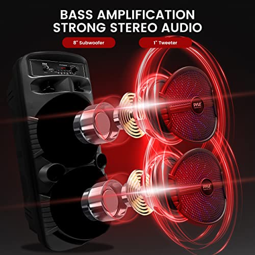 Portable Bluetooth PA Speaker System - 600W Rechargeable Outdoor Bluetooth Speaker Portable PA System w/Dual 8” Subwoofer 1” Tweeter, Microphone in, Party Lights, USB, Radio, Remote - Pyle PPHP2835B - color: Raven