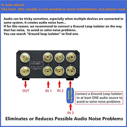 U31 3 Way RCA Audio Switcher, Stereo Audio Switch Selector Box | 3 IN 1 OUT you quickly sw between 3 audio sources in or compare 3 equipments, avoiding frequent cable changes，Bi-Direction - color: 3-WAY RCA Switch(3 IN 1 OUT)-Standard version