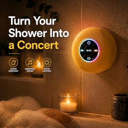 Bluetooth Shower Speaker with LED – Portable Wireless Mini Speaker with Mic & Suction Cup, IPX4 Water Resistant for Shower, Travel, Pool, River Floating, and Outdoor Fun (Yellow) - color: Yellow