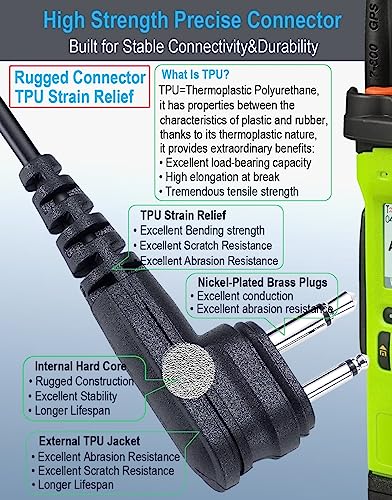 commountain Earpiece for Motorola Walkie Talkies CLS1110 RMU2080D RMU2040 | Also Fits CLS1410 DTR DLR RDU RMM Series 2-Pin Radios, G-Shape Earhook Headset Fits Left or Right Ear, Noise Reducing PTT Mic