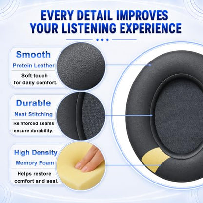 Replacement Ear Pads for Beats Studio 2 & Studio 3 (B0501, B0500) Wired & Wireless Headphones, Protein Leather Earpads Cushions with Memory Foam, Extra Thick Ear Cups,1 Pair (Titanium) - color: Titanium