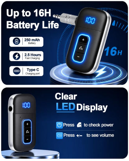 Aux Bluetooth 5.3 Adapter for Car, Bluetooth Receiver Aux Car Adapter, Auxiliar Audio Blue Tooth para Carro Wireless Dongle with 3.5mm Jack for Stereo Systems and Headphones