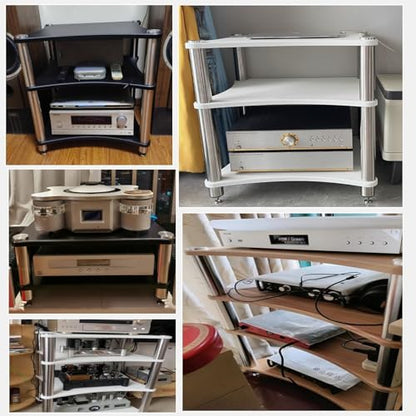 LSMKKA Heavy Duty Audio Component Rack, 85cm High Amplifier Rack Shelf/Audio-video Shelving - Display Record Player Stereo Receiver, Hifi Audiophile Equipment Cabinet, Black White Wood Teak(White)